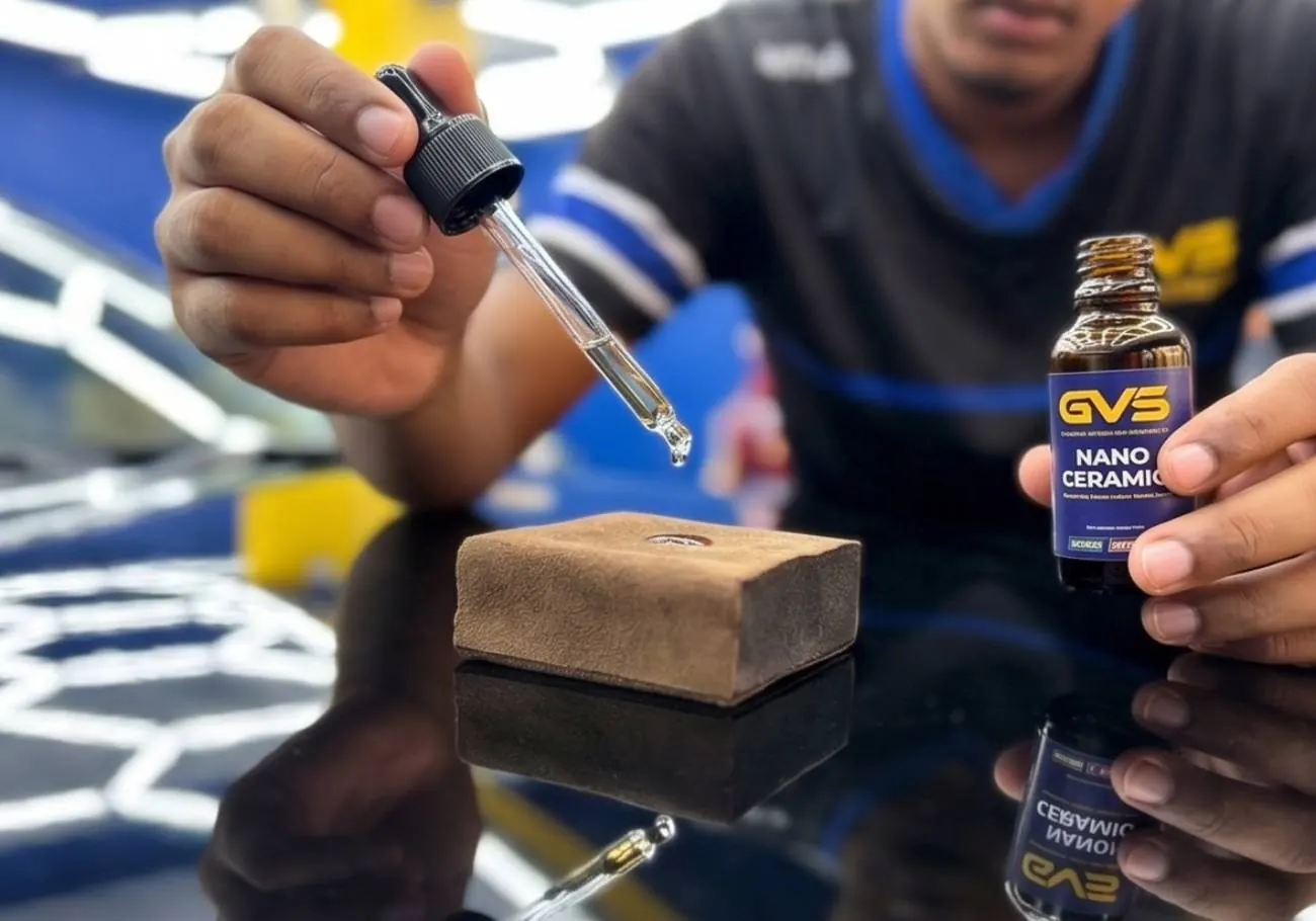 Applying GVS nano ceramic coating to a panel with an applicator block