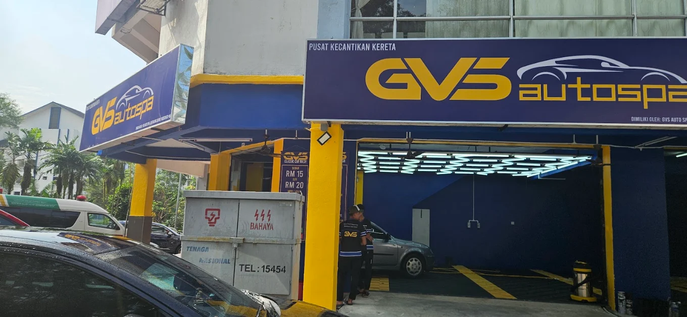 The GVS Autospa shopfront and signboard in Anggun City, Rawang